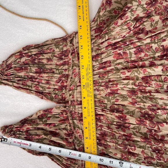 Free People Boho Floral Plunge Halter Neck Swing Sundress Rope Tie Waist Women M - Picture 8 of 9